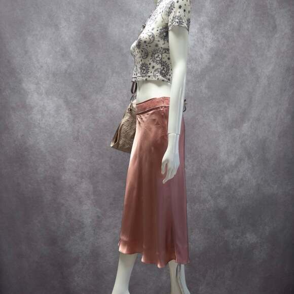 Vintage 100% silk satin midi skirt, rose pink, Size 6 - Picture 2 of 8